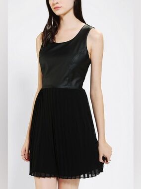 Urban Outfitters Sparkle & Fade Black Vegan Leather Pleated Dress